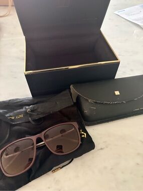 Linda Farrow Luxe London sunglasses w/ leather suede case and box